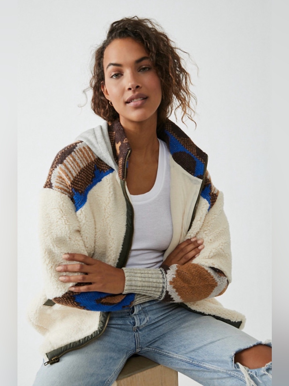 Free People In The Clouds Cardigan Sherpa Western Aztec Sz Small